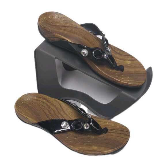 Vionic Sandals Women 8 Black Rest Eve Jeweled Arch Support Thong Flip Flop EU39 - Picture 4 of 13